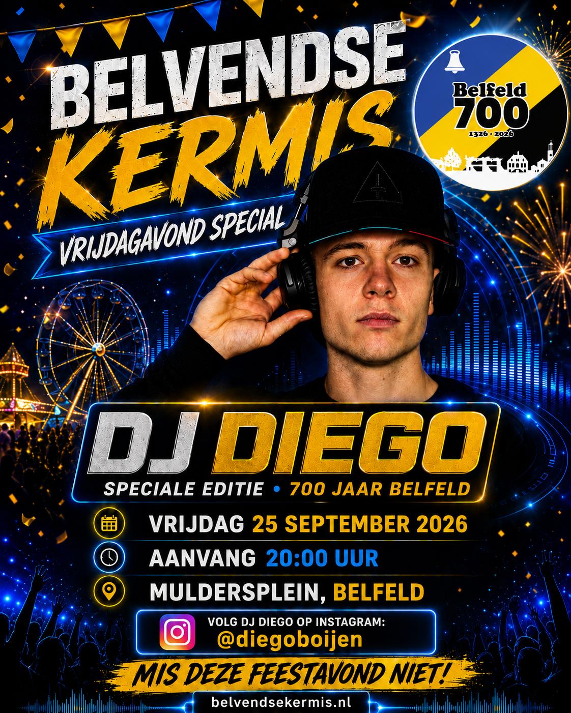 DJ Diego tijdens de vrijdagavond van de Belvendse Kermis 2026